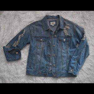 Forever 21 Mid-Blue Oversized Ripped Denim Jacket